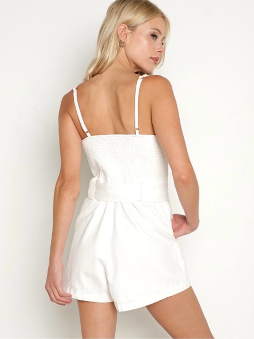 Show Me Your MuMu White Spaghetti-Strap Belted Romper size M - Picture 2 of 7